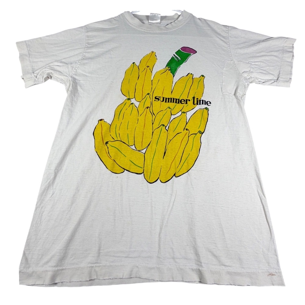Vintage Cottonick Summer Time Banana  T-Shirt White Mens Distressed